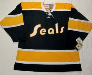 California Golden Seals BLACK Vintage Replica Jersey, CCM 550