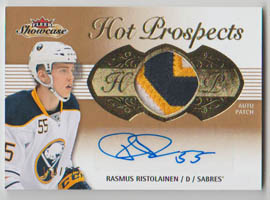 2013-14 Fleer Showcase Rasmus Ristolainen 156/375 RC AUTOGRAPH 3- COLOR PATCH #156