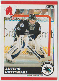 2010-11 Score Hockey #409 Antero Niittymäki (G) Sharks