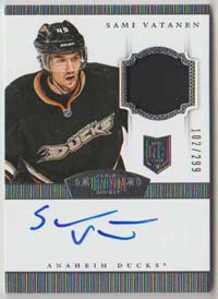 2013-14 Panini Dominion AUTOGRAPH-Jersey 102/299 #135 Sami Vatanen RC Ducks