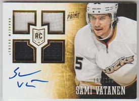 2013-14 Panini Prime AUTO-QUAD JERSEYS 192/199 #150 Sami Vatanen RC Ducks