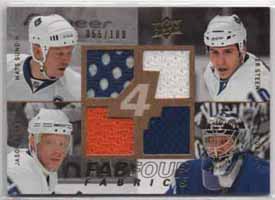 2008-09 Upper Deck FAB 4 Fabricks 055/100 Mats Sundin - Jason Blake - Alexander Steen - Vesa Toskala (G) Toronto Maple Leafs #FF-TOR