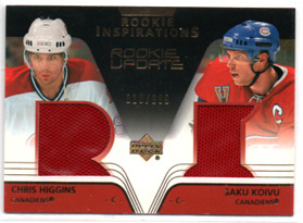 2003-04 Upper Deck Rookie Update Chris Higgins - Saku Koivu Double GAME JERSEY Canadiens #155
