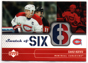 2004-05 Upper Deck Swatch of Six Saku Koivu, 2-Color GAME JERSEY Canadiens #SS-SK