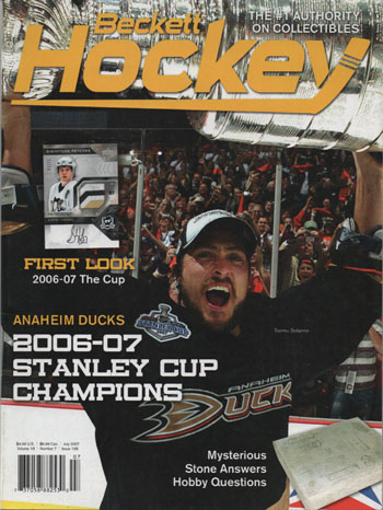 Beckett Hockey 2007 July Teemu Selanne STANLEY CUP CHAMPIONS Ducks, Back Mainos In The Game