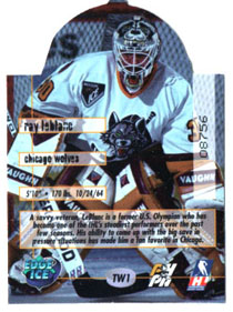 1995-96 Edge Ice THE WALL DIE-CUT Masks Ray Leblanc (G) Wolves #TW1 - Image 3