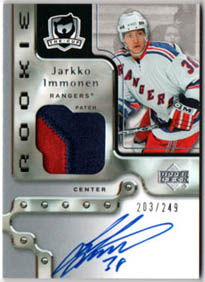 2006-07 UD The Cup JERSEY PATCH-AUTOGRAPH 203/249 Jarkko Immonen RC Rangers #144