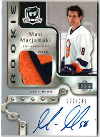 2006-07 UD The Cup JERSEY PATCH-AUTOGRAPH 222/249 Masi Marjamäki RC Islanders #142