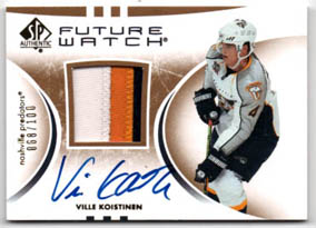 2007-08 SP Authentic PATCH-AUTOGRAPH 068/100 Ville Koistinen RC Predators #226