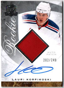 2008-09 UD The Cup PATCH-AUTOGRAPH 202/249 Lauri Korpikoski RC Rangers #122