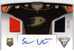2013-14 Panini Titanium THIRD Sweaters Memorabilia AUTOGRAPHS 19/25 Sami Vatanen RC Ducks #TSSV