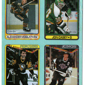 1990 O-Pee-Chee Wax Box Bottom Wayne Gretzky-Mogilny-Casey (G)-Coffey