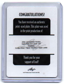 2016 Leaf Genesis TRADITION Gordie Howe- Steve Yzerman- Dylan Larkin CYAN 1/1 PRINTING PLATE Red Wings #T-01 - Image 3