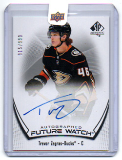 2021-22 SP Authentic Hockey FUTURE WATCH RC AUTO 915/999 #104 Trevor Zegras RC Ducks