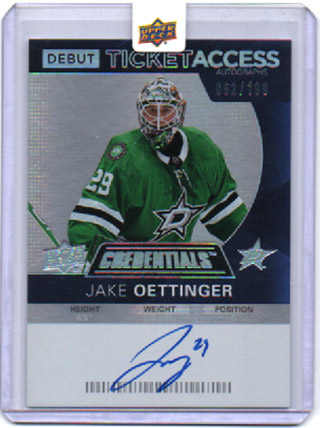 2021-22 Credentials TICKET ACCESS AUTOGRAPHS 062/199 #DTAA-JO Jake Oettinger (G) Stars