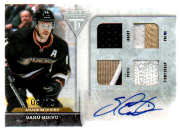 2011-12 Titanium QUAD MEMORABILIA - AUTOGRAPH 08/10 Saku Koivu Ducks #4