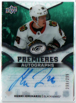 2018-19 UD Ice Hockey CLEAR CUT Premieres AUTOGRAPHS 299/299 Juha Jokiharju Blackhawks #IPA-HJ