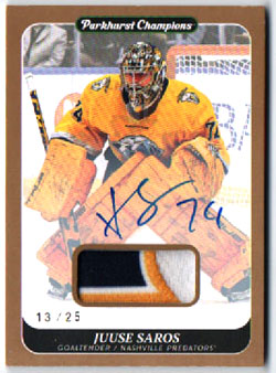 2023-24 Parkhurst AUTO - 3 Color PATCH 13/25 Juuse Saros (G) Predators #83