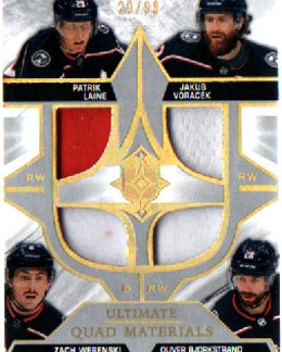 2021-22 Ultimate QUAD Materials JERSEYS Laine-Voracek-Werenski-Bjorkstrand 20/99 #QM-VBWL