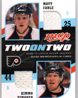 2009-10 UD MVP Two on Two QUAD Memorabilia Wade Redden, Kimmo Timonen, Marc Staal, Matt Carle #J-RTCS