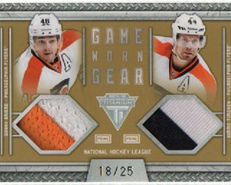 2011-12 Panini Titanium Game-Worn Gear DUAL MEMORABILIA 18/25 Kimmo Timonen - Danny Briere #24