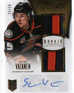 2013-14 Panini Rookie Anthology Rookie Prime 2-Color JERSEY AUTOGRAPHS 29/50 Sami Vatanen RC Ducks #101