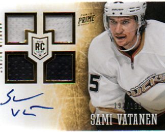 2013-14 Panini Prime QUAD JERSEYS SIGNATURES 192/199 Sami Vatanen RC Ducks #150