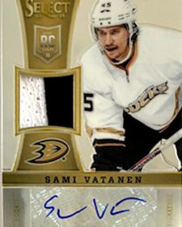 2013-14 Panini Select Rookies JERSEYS, 2-Color AUTOGRAPH PRIZMS 35/50 Sami Vatanen RC Ducks #263
