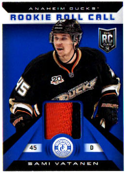 2013-14 Totally Certified Rookie Roll Call 2-Color JERSEY PRIME BLUE 42/50 Sami Vatanen RC Ducks #RR-SV