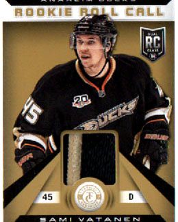 2013-14 Totally Certified Rookie Roll Call 2-Color PATCH GOLD 03/25 Sami Vatanen RC Ducks #RR-SV