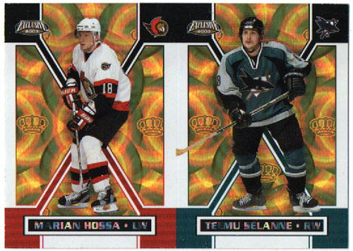 2002-03 Pacific EXCLUSIVE GOLD DOUBLE Un-CUT Teemu Selanne Sharks - Marian Hossa Senators #152 ja 122