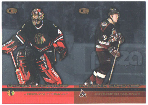 2002-03 Pacific Heads UP DOUBLE Un-CUT Jocelyn Thibault (G) Blackhawks - Krystofer Kolanos Coyotes #26 ja 96