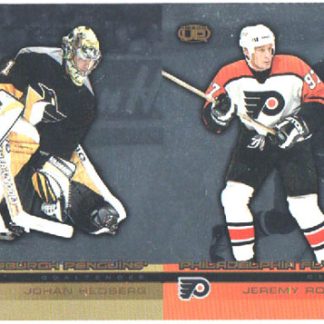 2002-03 Pacific Heads UP DOUBLE Un-CUT Johan Hedberg (G) Penguins - Jeremy Roenick Flyers #98 ja 93