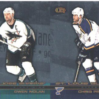 2002-03 Pacific Heads UP DOUBLE Un-CUT Owen Nolan Sharks - Chris Pronger Blues #109 ja 104