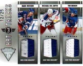 2011-12 Titanium HAT TRICKS 2-Color JERSEYS 12/25 Messier-Del Zotto-Erixon Rangers #27