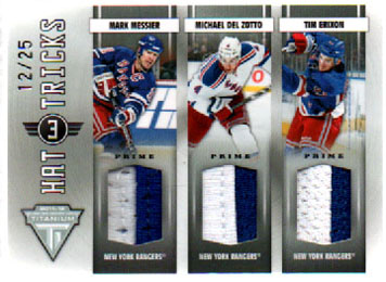 2011-12 Titanium HAT TRICKS 2-Color JERSEYS 12/25 Messier-Del Zotto-Erixon Rangers #27
