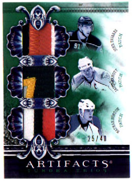 2010-11 Artifacts Hockey EMERALD TRIPLE AUTHENTIC 3-Color PATCHES 25/40 Tavares-Arnott-Horton #TT3-OSH